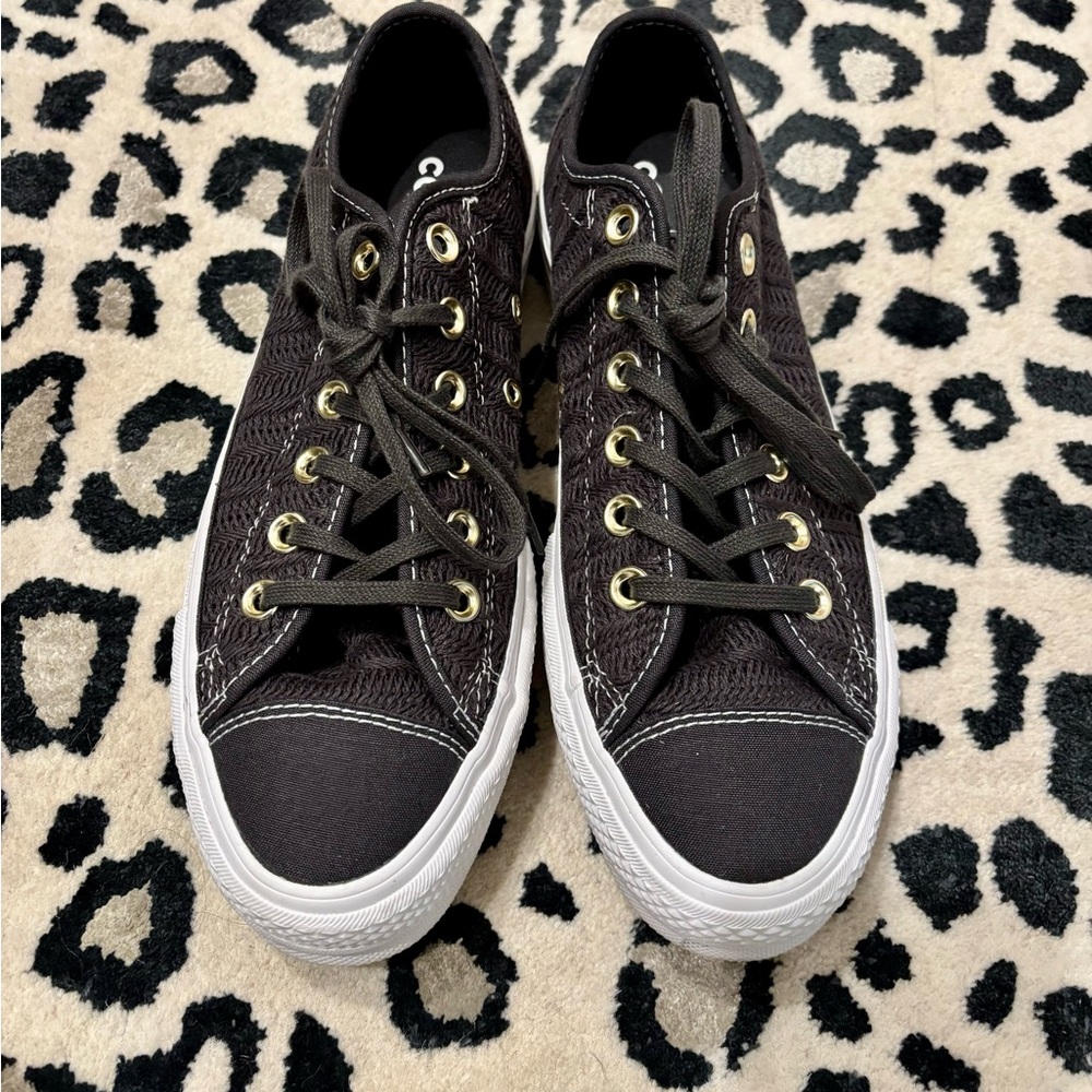 Chucks Converse All Star Platform Sneakers Classic Navy Grey Linen with Leather